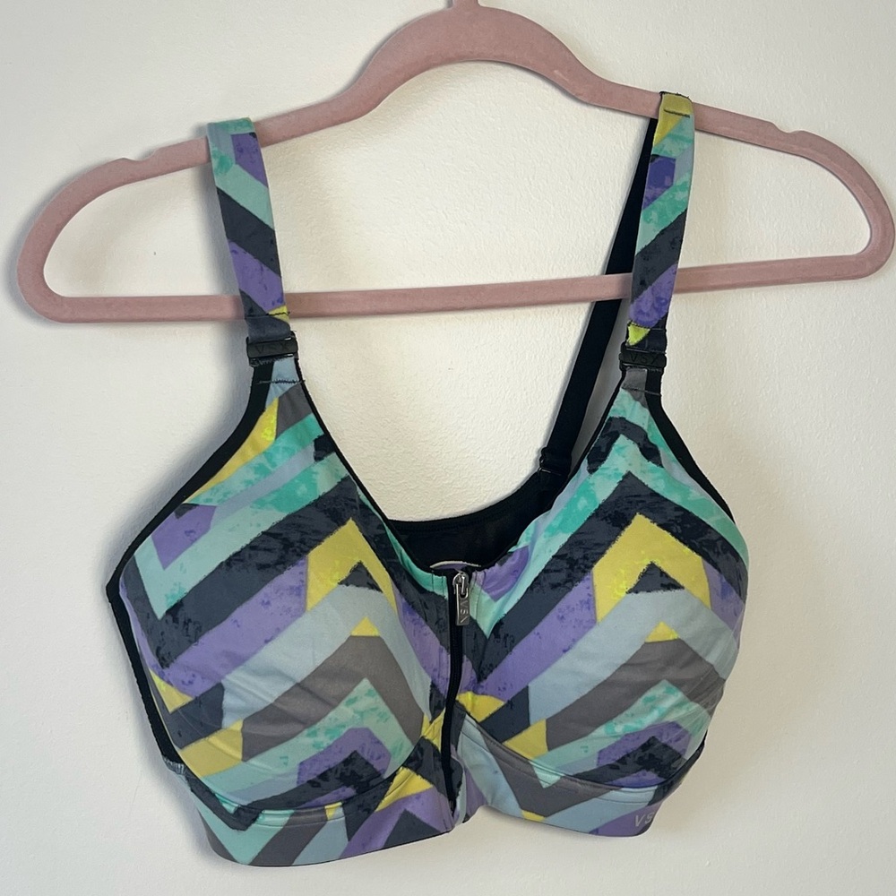 VSX Sport Multicolored Padded Zip Up Sports Bra - 34D